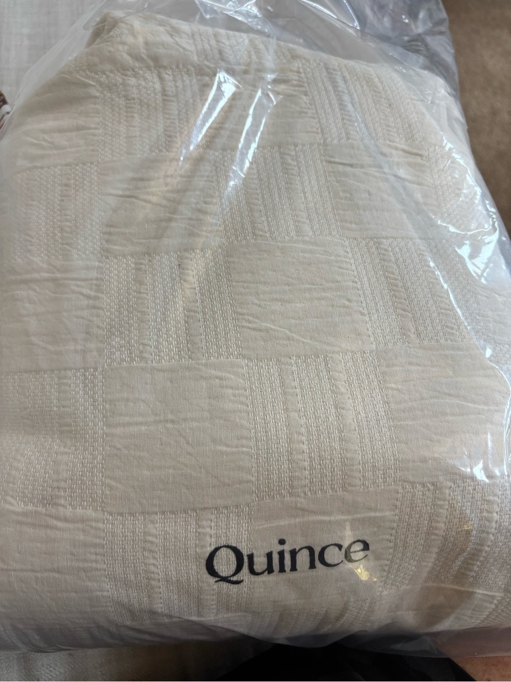 Quince Checkered Matelasse Duvet Cover Undyed Queen NWT Organic Cotton - Picture 6 of 8